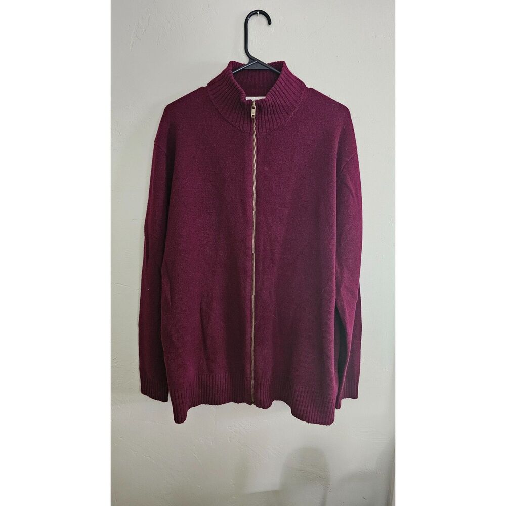 WoolOvers Men’s XL Full Zip Sweater Burgundy Knit Pure Wool Cardigan Jacket